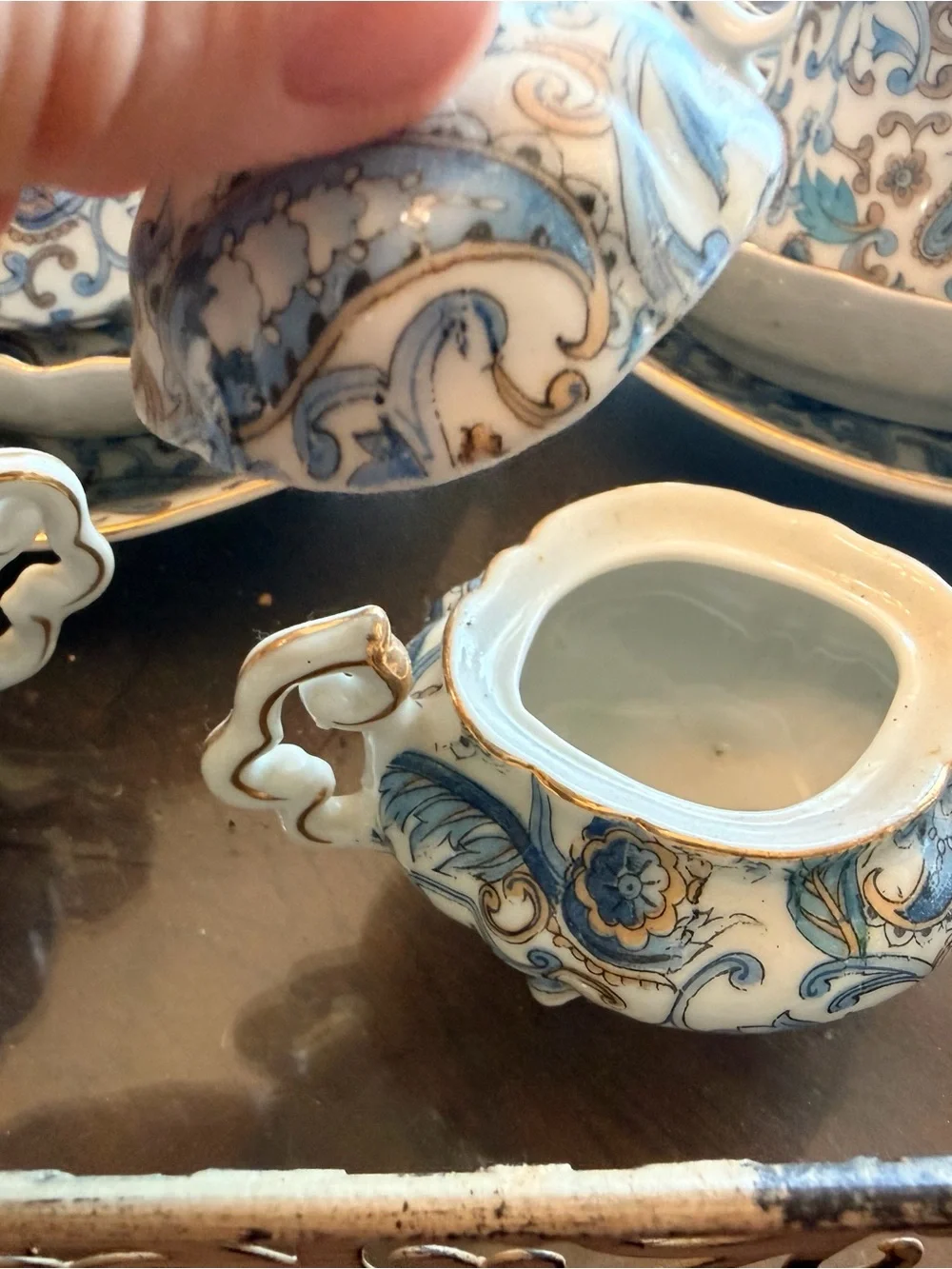Lefton China Blue and Gold Porcelain Tea Set - Ashtray - Floral Paisley Pattern